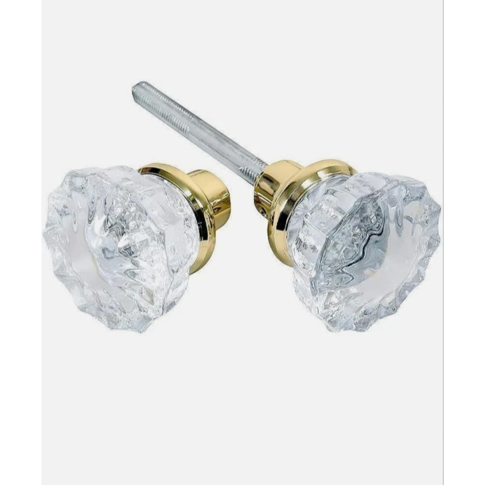Mortise Lock Crystal Glass Door Knob Replacement Set Brass Finish Base TuffStuff